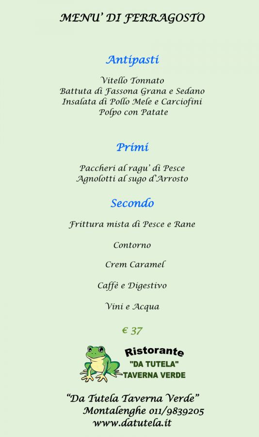 Menu di Ferragosto 2021 - Taverna Verde Montalenghe